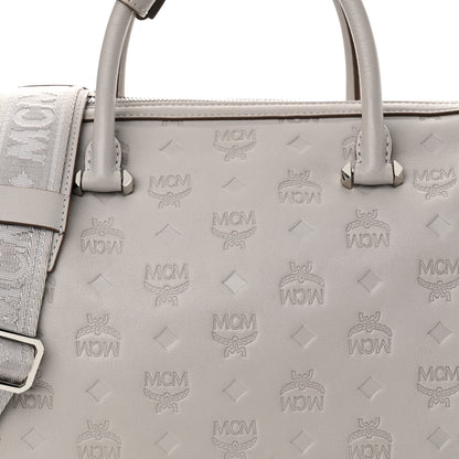 MCM Calfskin Ottomar Monogram Essential Boston Bag Dove 7 of 13