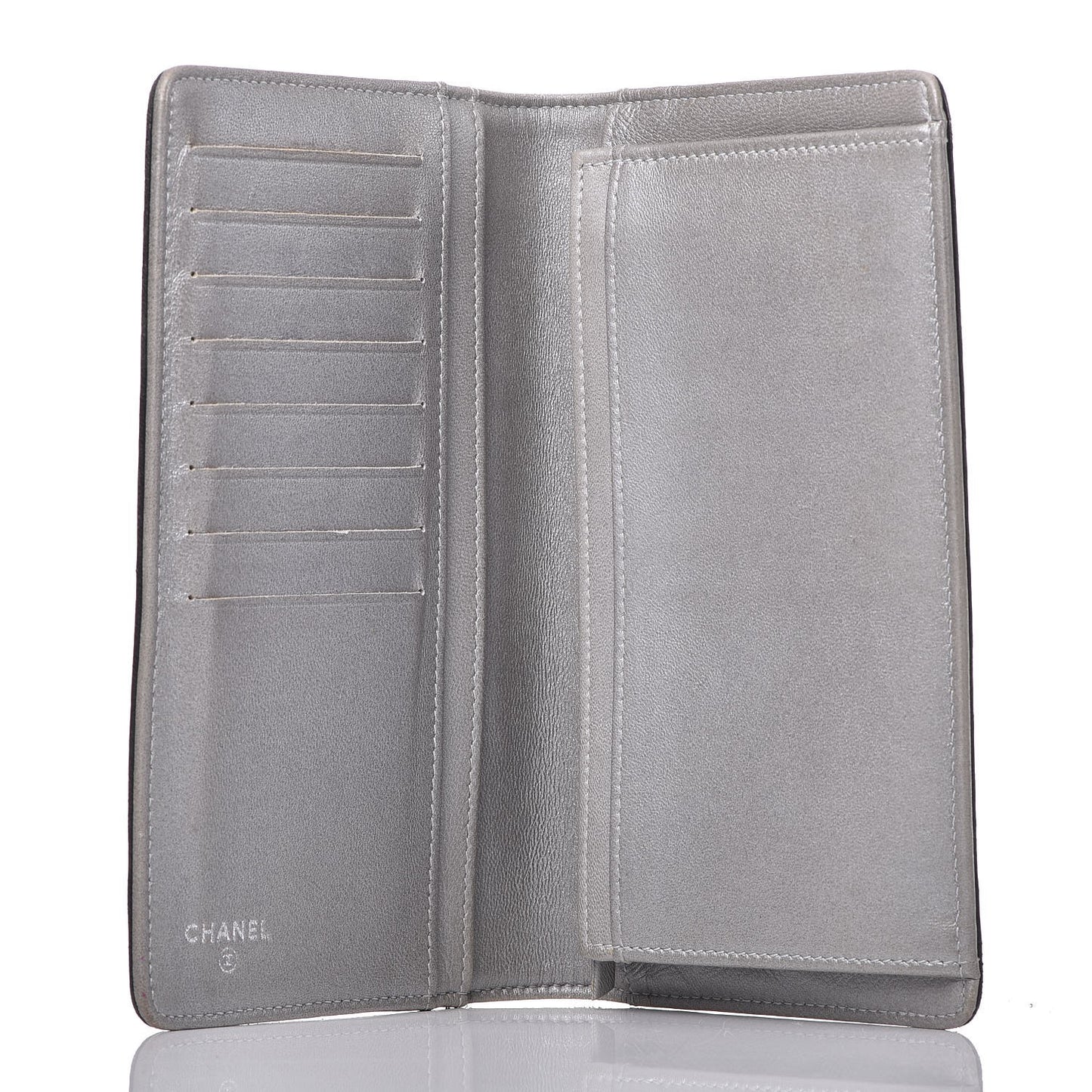 Lambskin Camellia Embossed Yen Wallet Black