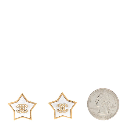 Chanel Pearl Crystal CC Star Earrings Gold 2 of 5
