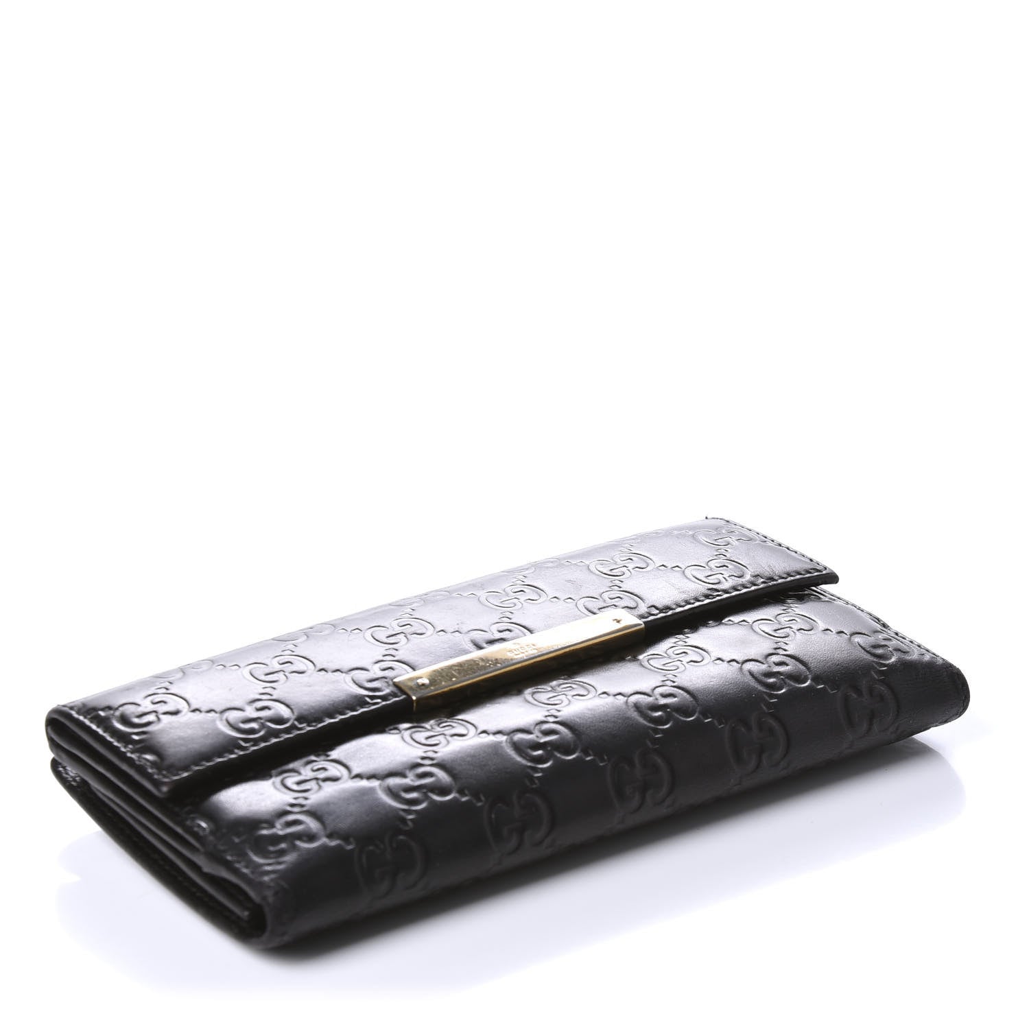 Gucci Guccissima Margaux Calfskin Metal Bar Continental Flap Wallet Black 4 of 7
