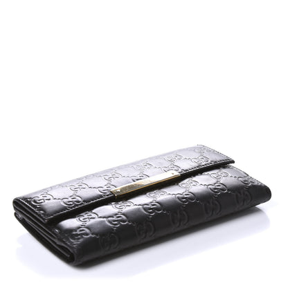 Gucci Guccissima Margaux Calfskin Metal Bar Continental Flap Wallet Black 4 of 7