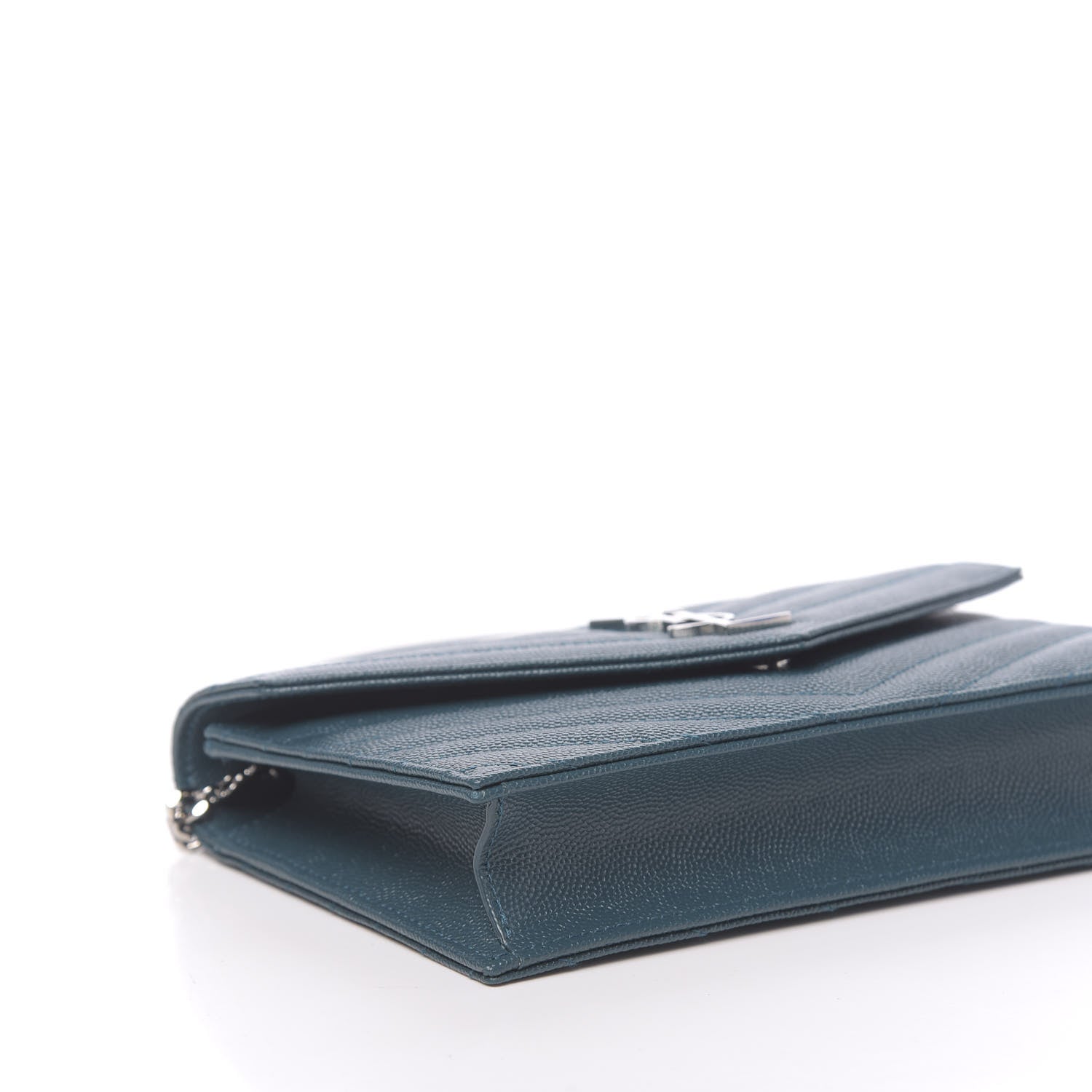 Saint Laurent Grain De Poudre Matelasse Chevron Monogram Envelope Chain Wallet Peacock Green 10 of 12