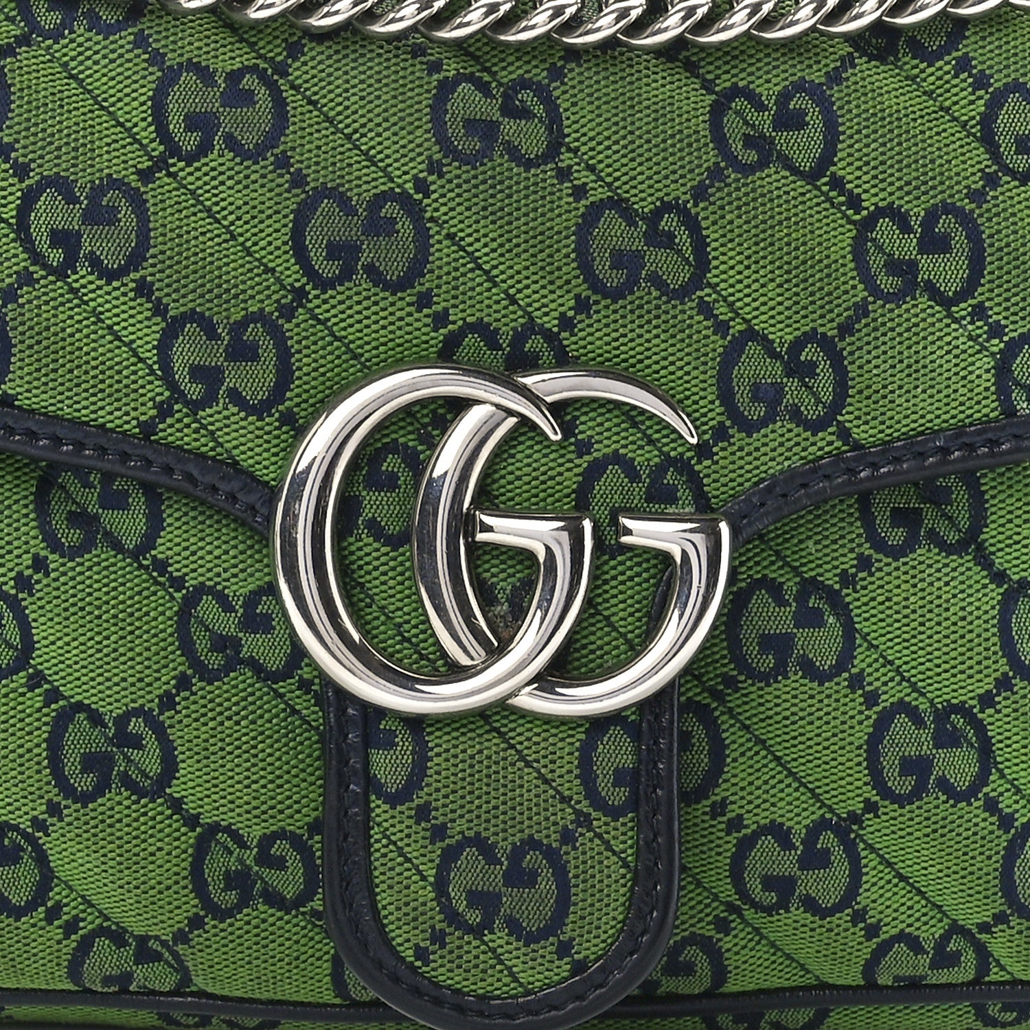 Gucci Monogram Multicolor Matelasse Diagonal Small GG Marmont Shoulder Bag Green Blue 9 of 13