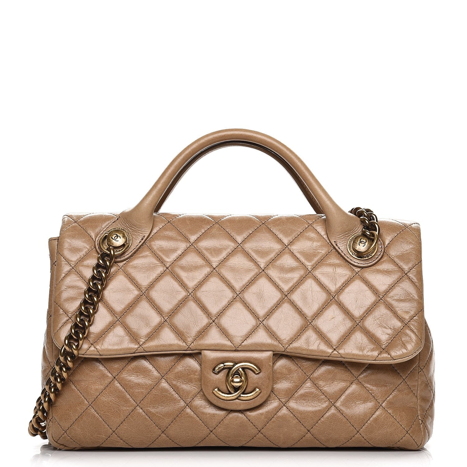 Chanel Glazed Calfskin Castle Rock Medium Flap Dark Beige 1 of 10