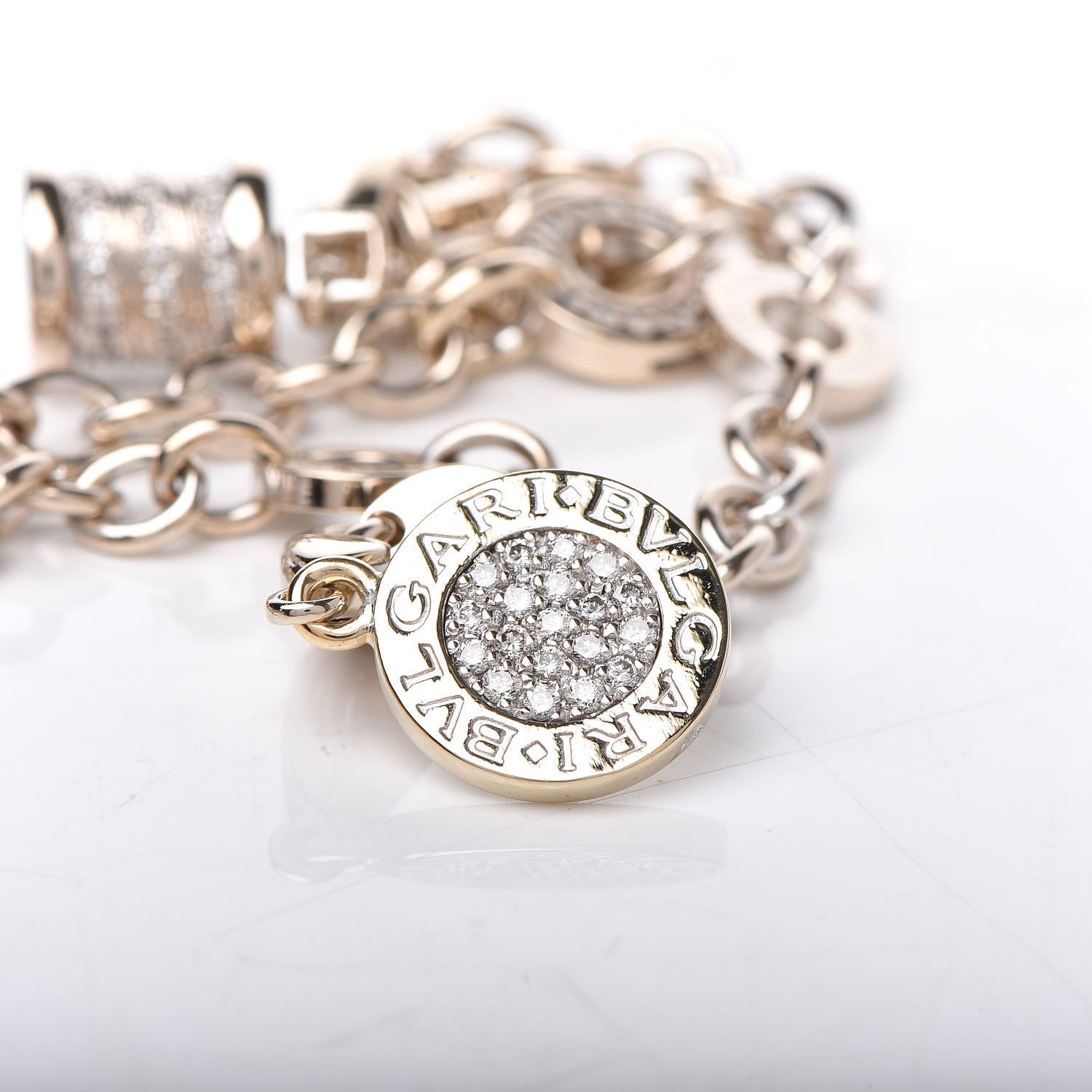 Bulgari 18K White Gold Diamond Charm Bracelet 5 of 8