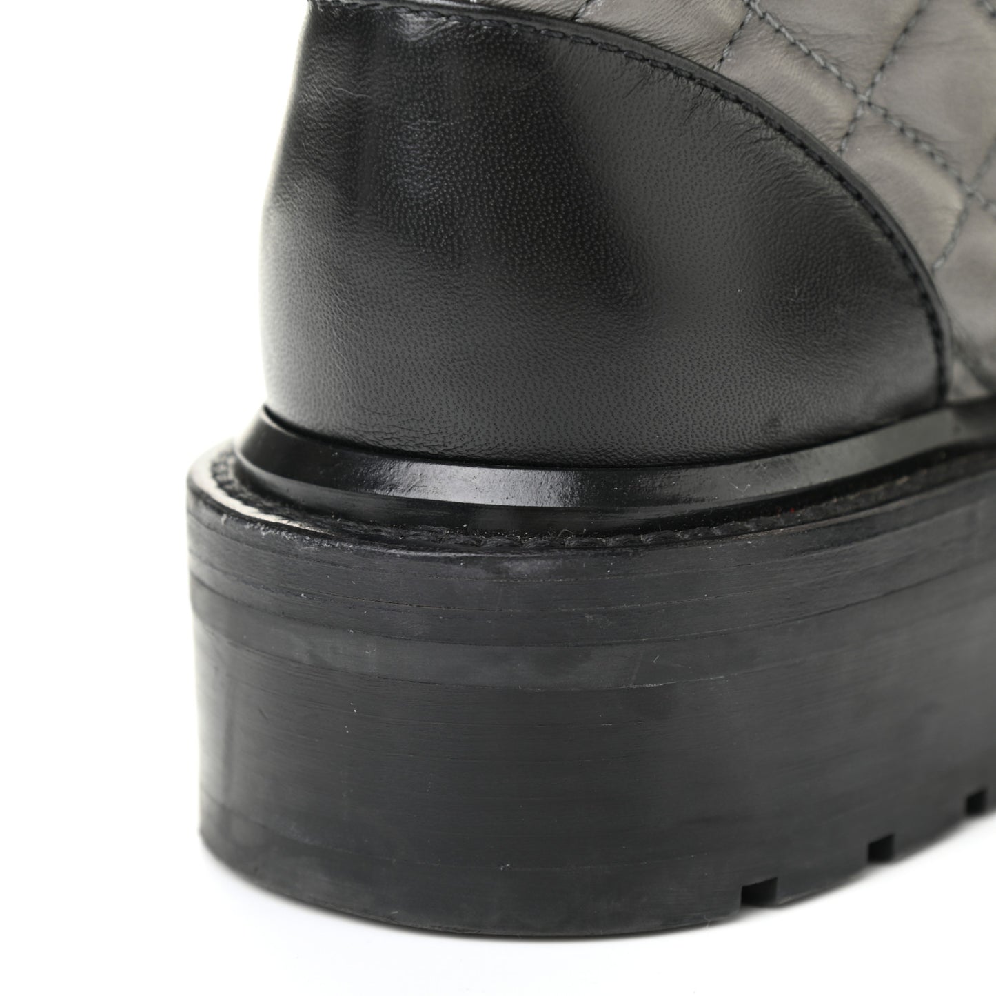 Shiny Lambskin Quilted Lace Up Combat Boots 36 Grey Black