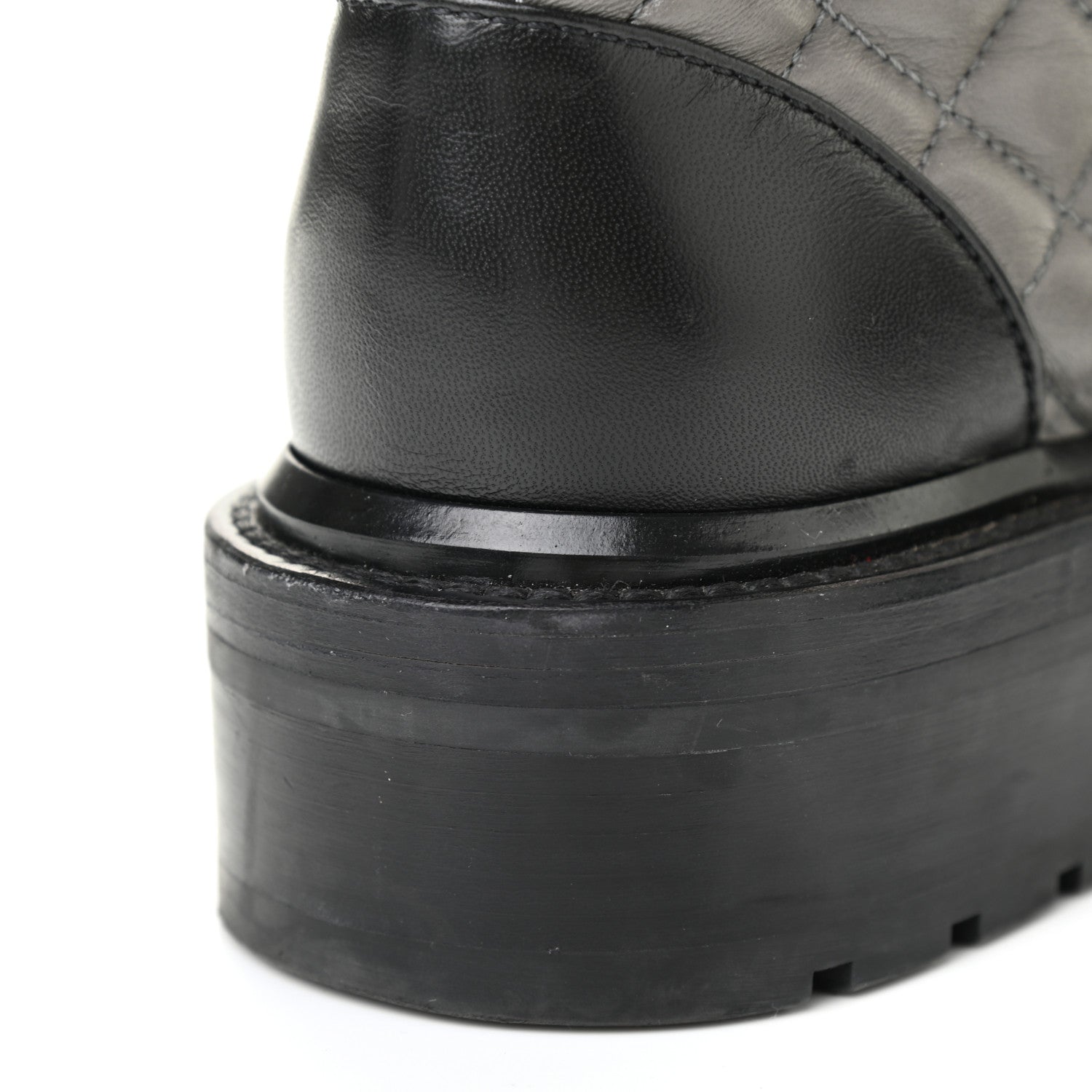 Chanel Shiny Lambskin Quilted Lace Up Combat Boots 36 Grey Black 11 of 13