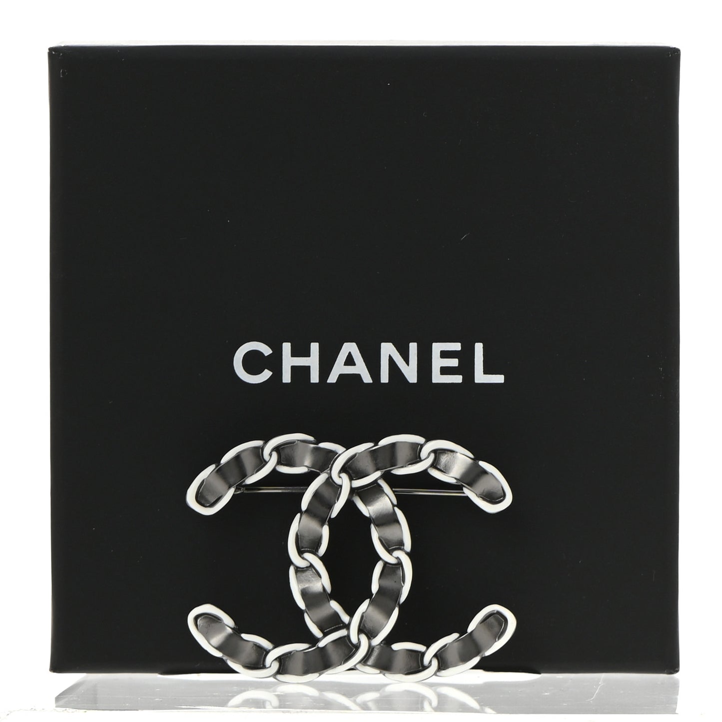 Lambskin Chain CC Brooch Ruthenium White
