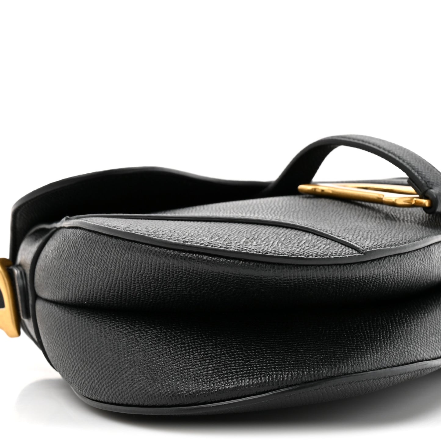 Grained Calfskin Saddle Bag With Strap Black
