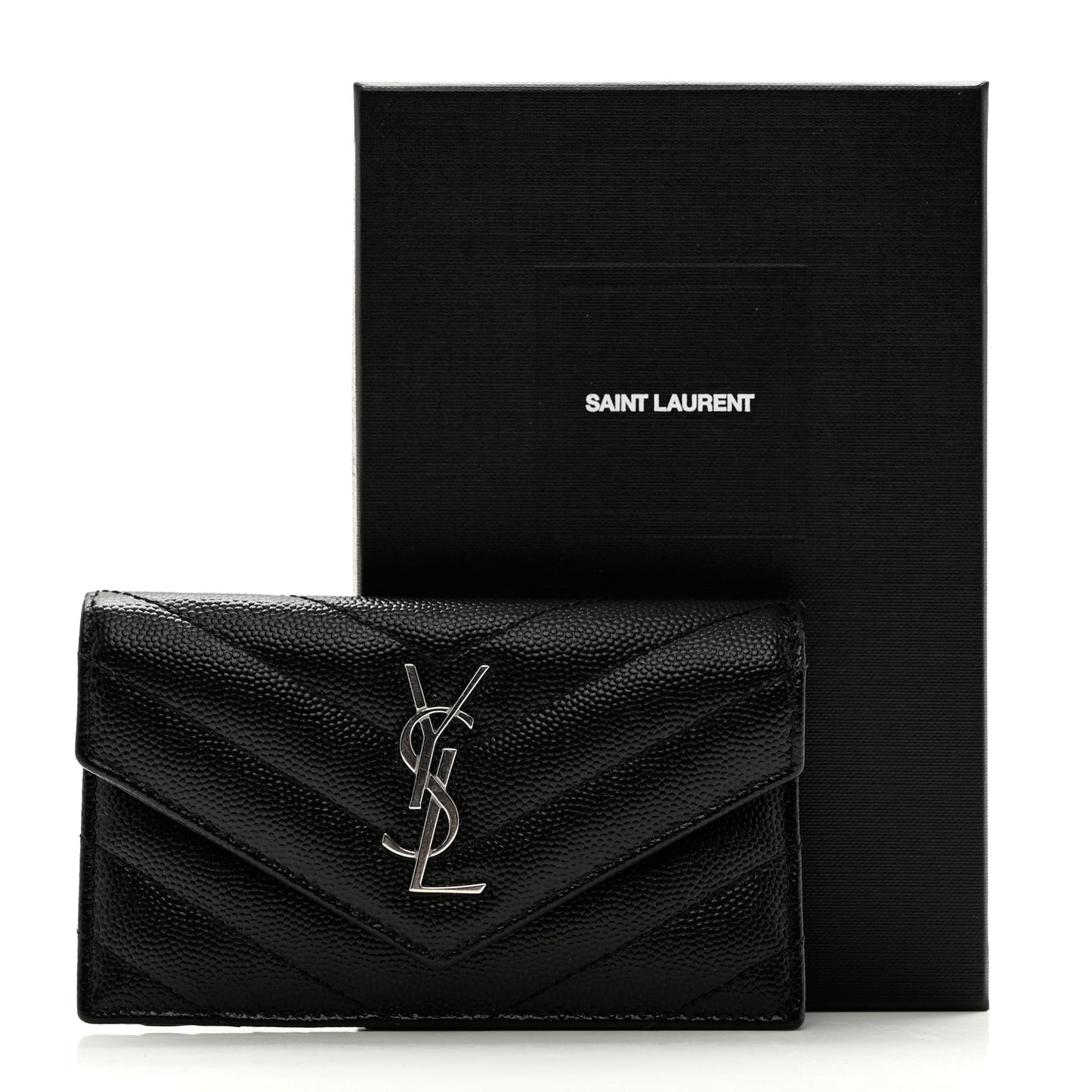 Grain De Poudre Matelasse Chevron Monogram Compact Wallet Black
