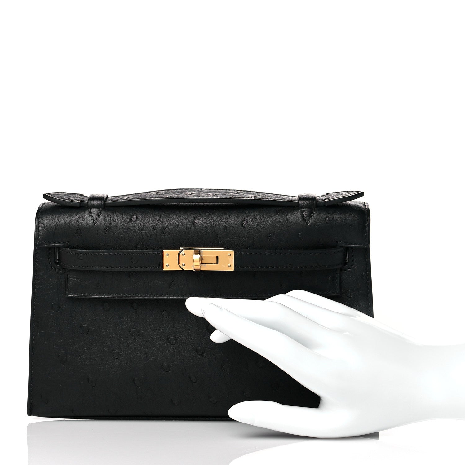 Hermes Ostrich Kelly Pochette Black 2 of 11