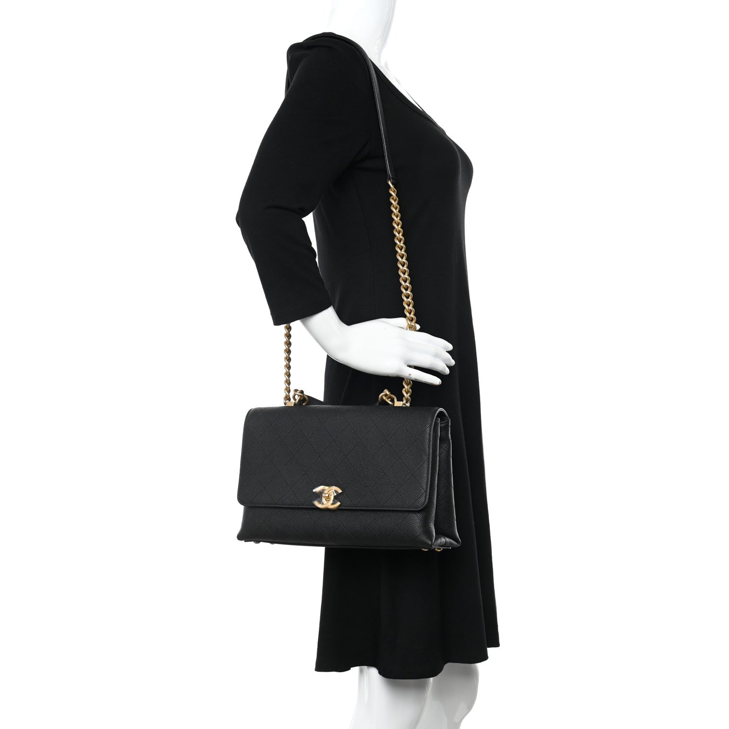 Grained Calfskin Stitched Flap Black