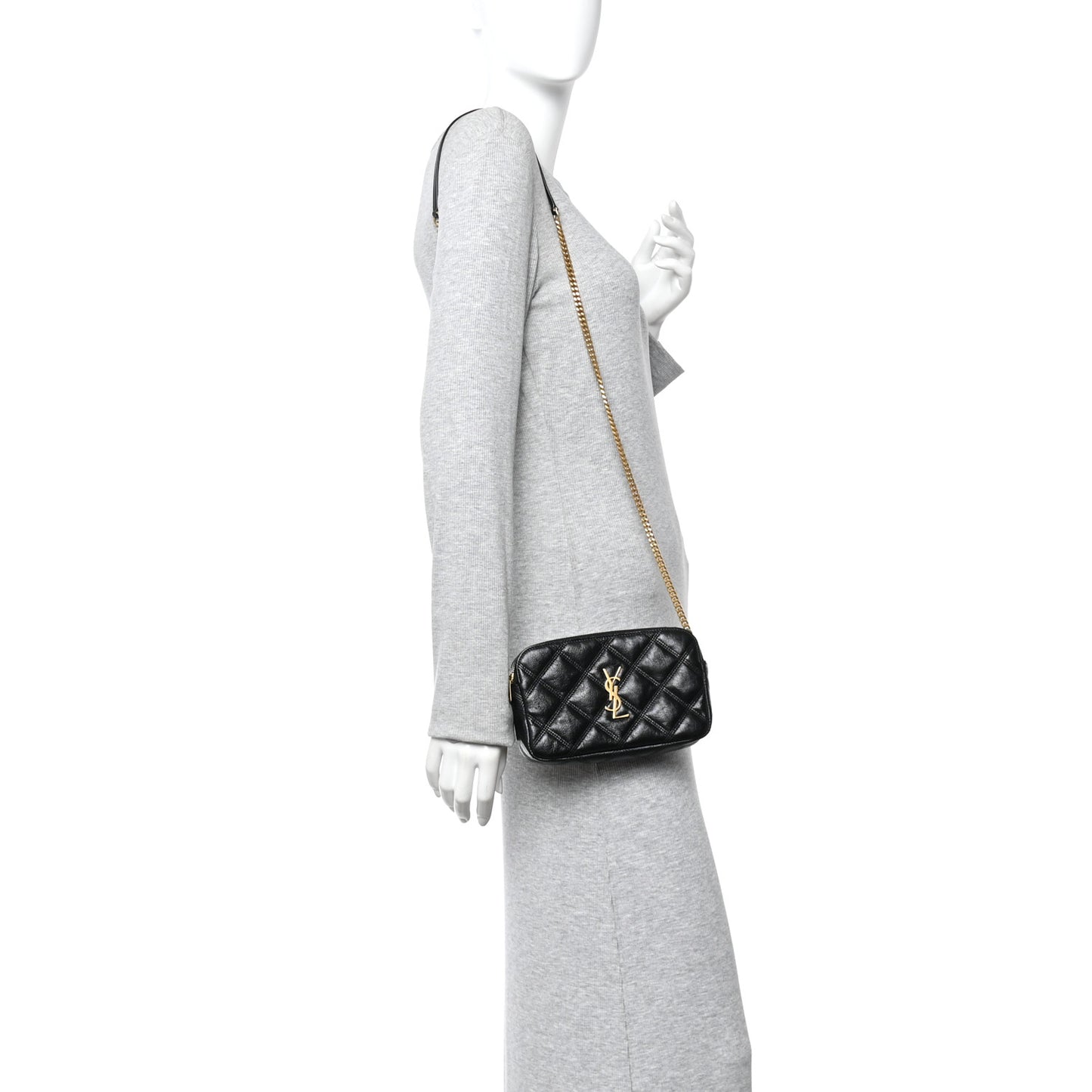 Grained Lambskin Quilted Mini Becky Double Zip Bag Black