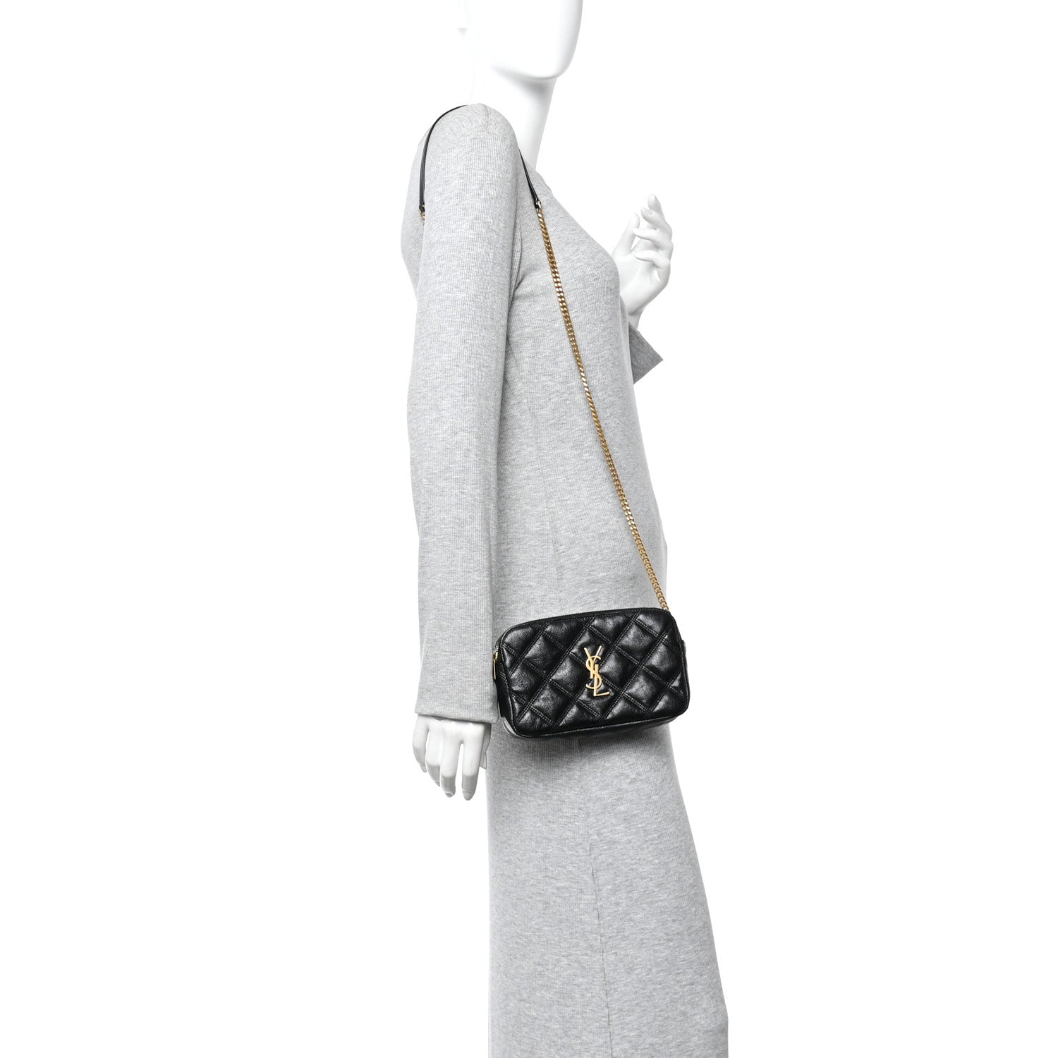 Saint Laurent Grained Lambskin Quilted Mini Becky Double Zip Bag Black 2 of 15