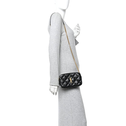 Saint Laurent Grained Lambskin Quilted Mini Becky Double Zip Bag Black 2 of 15