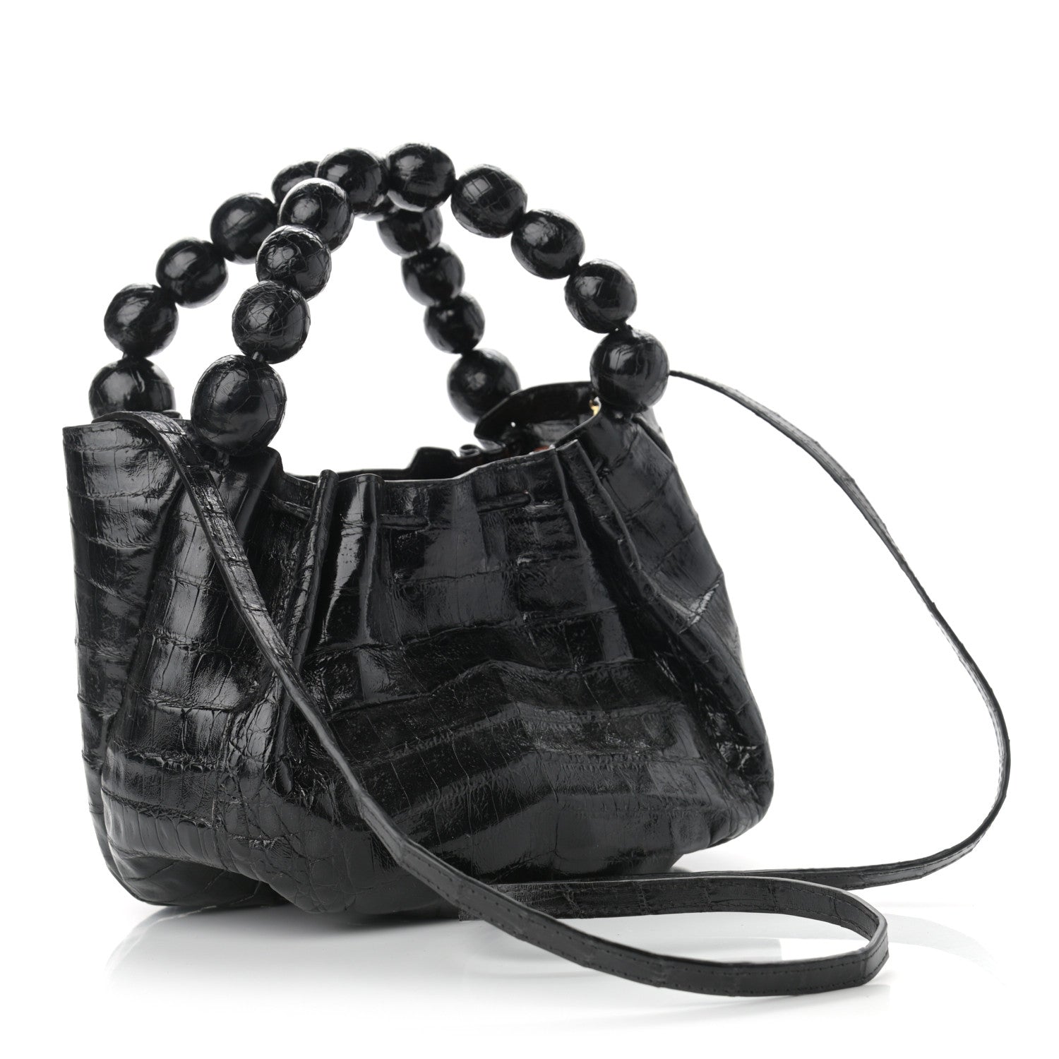 Nancy Gonzalez Crocodile Bead Handle Shoulder Bag Black 3 of 8