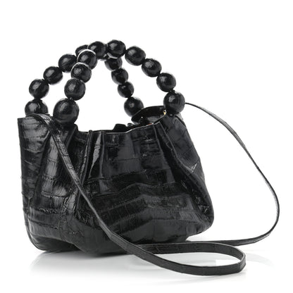 Nancy Gonzalez Crocodile Bead Handle Shoulder Bag Black 3 of 8