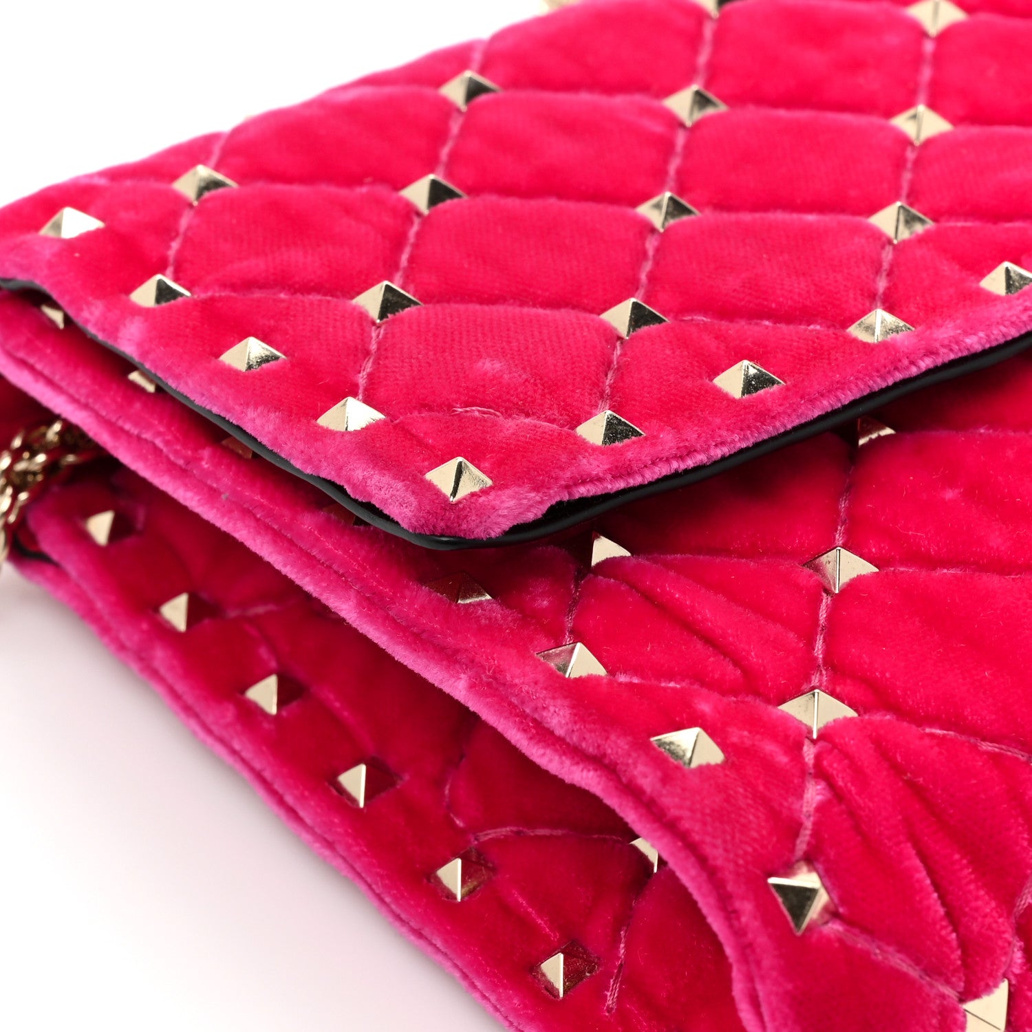 Valentino Garavani Velvet Rockstud Spike Wallet on Chain Disco Pink 9 of 11