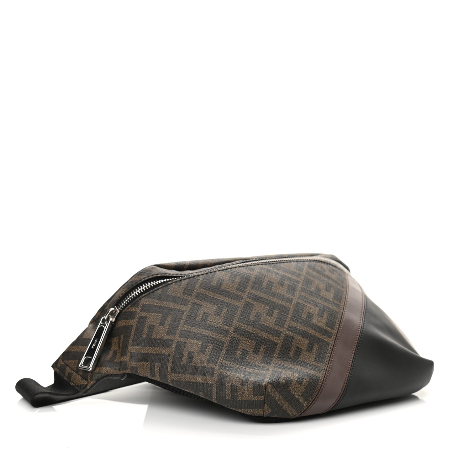 Glazed Fabric Vitello Liberty FF 1974 Diagonal Belt Bag Tobacco Moresco Black