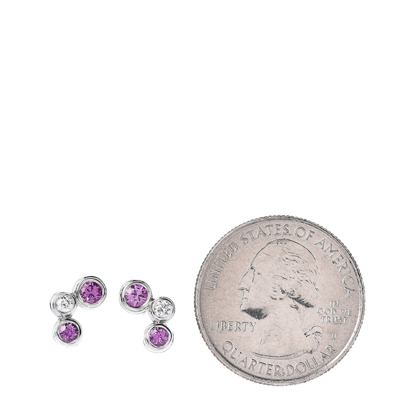 Platinum Diamond Pink Sapphire Bubbles Stud Earrings
