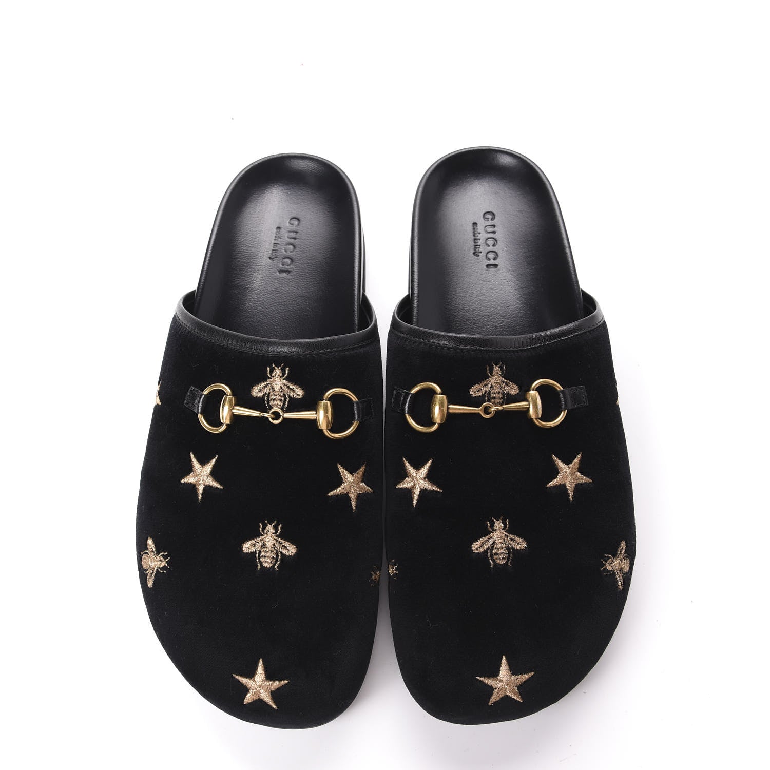 Gucci Softy Velvet Malaga Kid Bee Star Embroidered Womens Horsebit River Slippers 38 Black 5 of 10