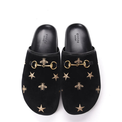 Gucci Softy Velvet Malaga Kid Bee Star Embroidered Womens Horsebit River Slippers 38 Black 5 of 10