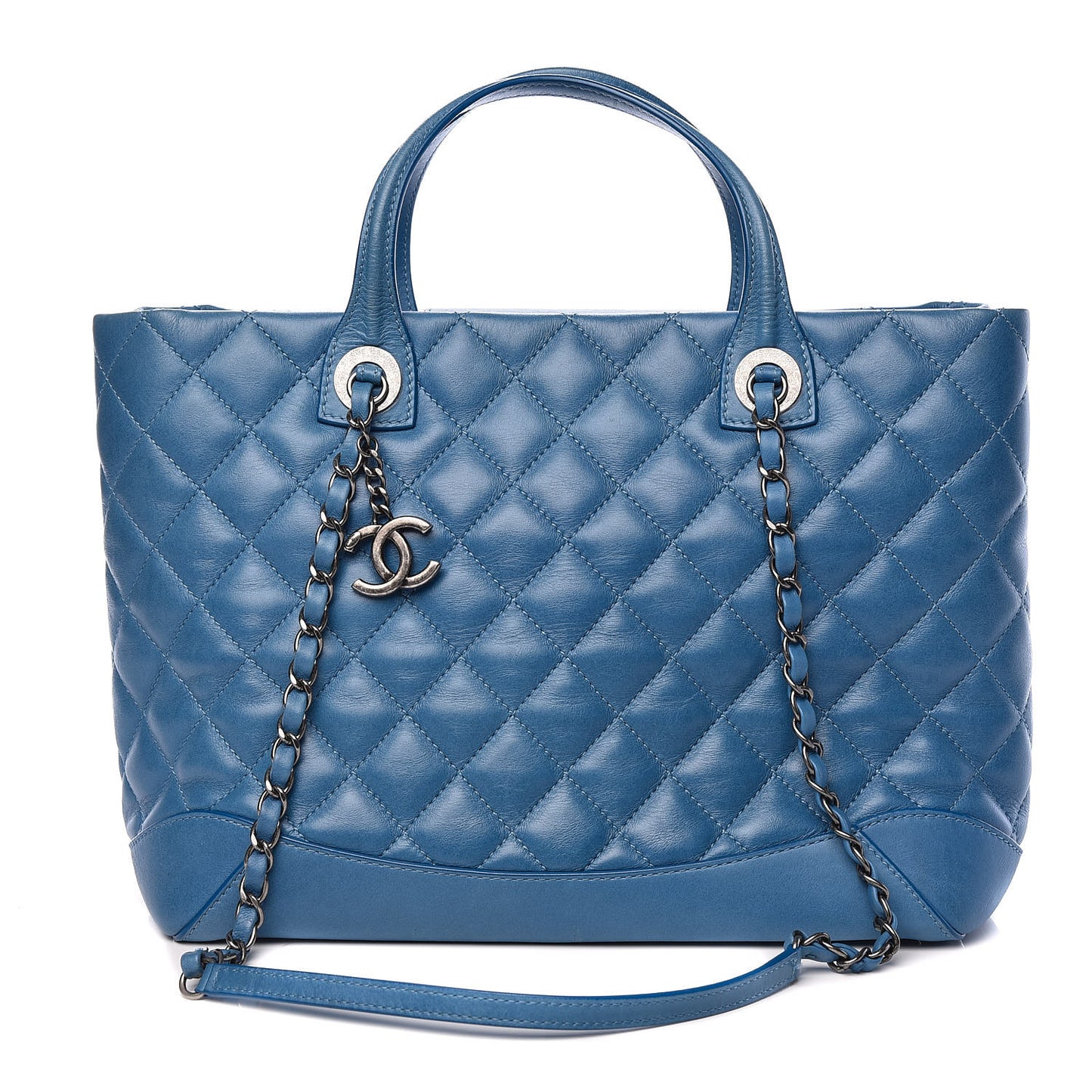 Calfskin Quilted Easy Shopping Tote Blue