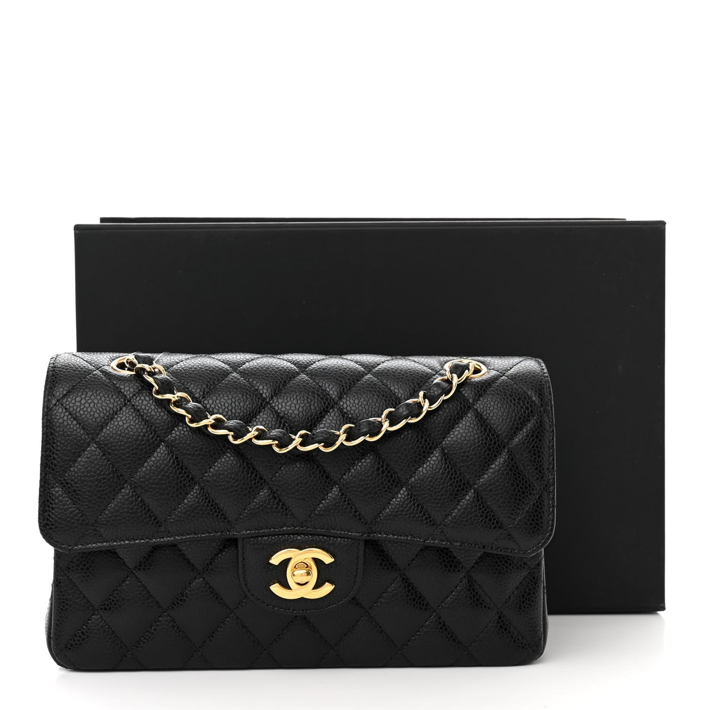 Caviar Quilted Small Double Flap Black