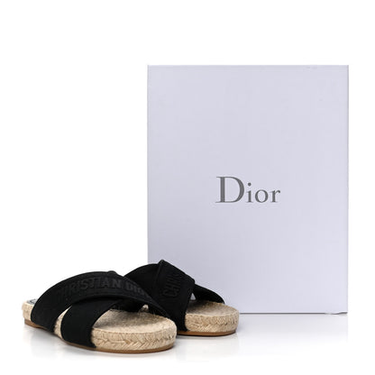 Christian Dior Canvas Embroidered Granville Espadrille Crisscross Flat Slide Sandals 36 Black 33 of 33