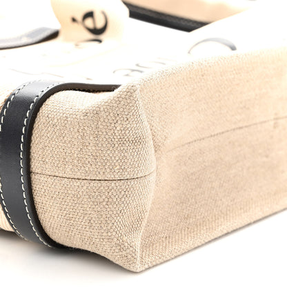 Chloe Linen Calfskin Small Woody Ribbon Tote With Strap White Navy 9 of 9