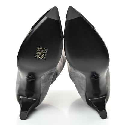Chanel Suede Calfskin Satin Gabrielle Cap Toe Short Boots 39.5 Grey Black 5 of 10