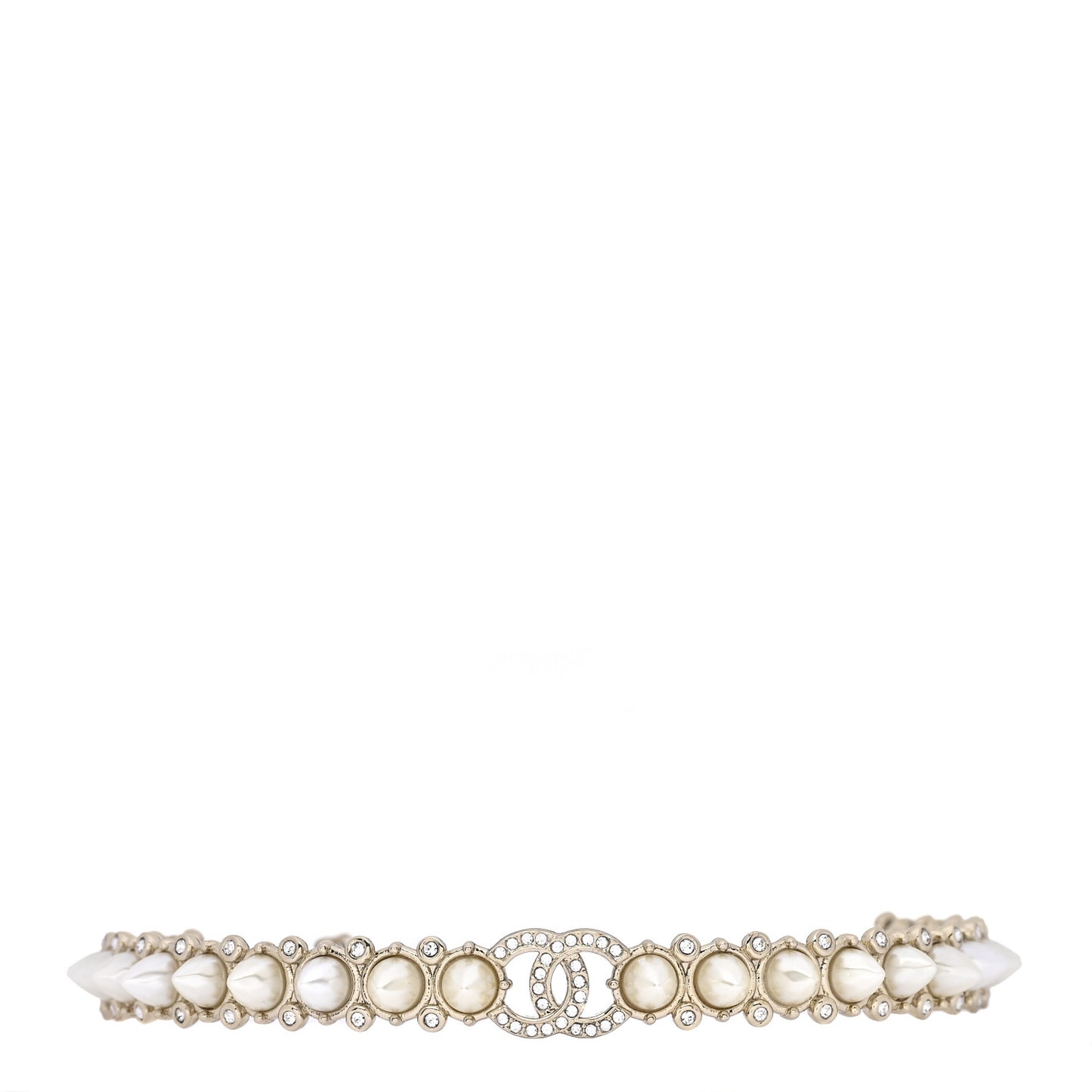 Strass Crystal Studded Pearl CC Choker Necklace Gold Pearly White