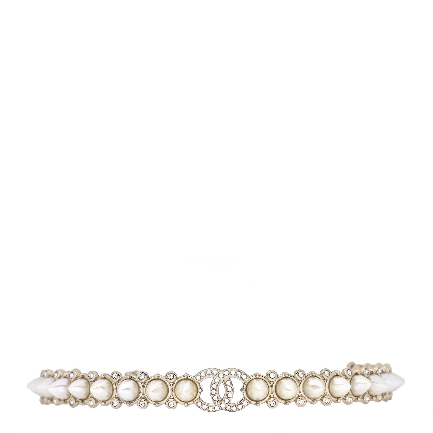 Chanel Strass Crystal Studded Pearl CC Choker Necklace Gold Pearly White 1 of 3
