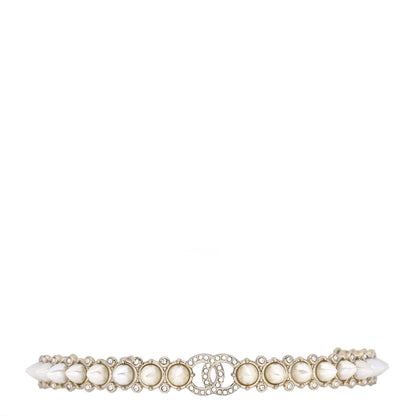 Chanel Strass Crystal Studded Pearl CC Choker Necklace Gold Pearly White 1 of 3