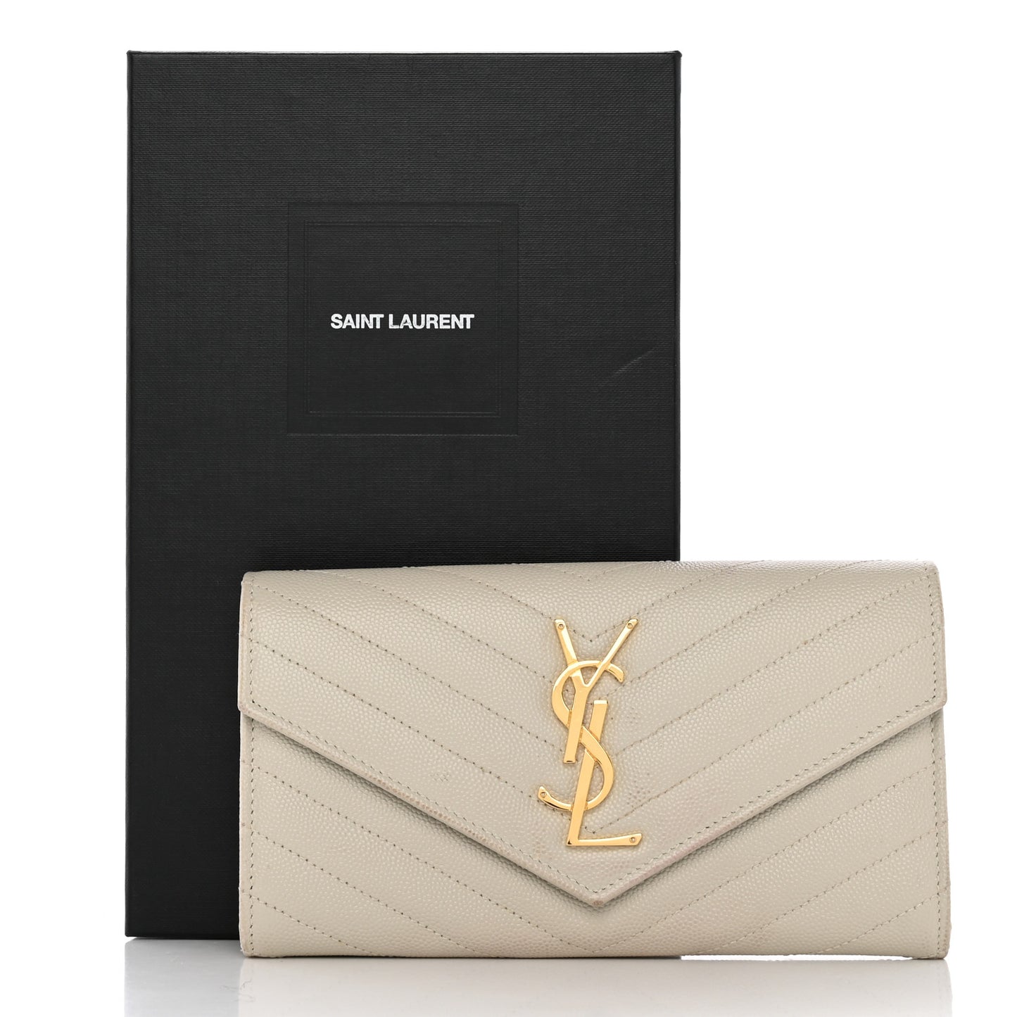 Grain De Poudre Matelasse Chevron Monogram Flap Wallet Crema Soft