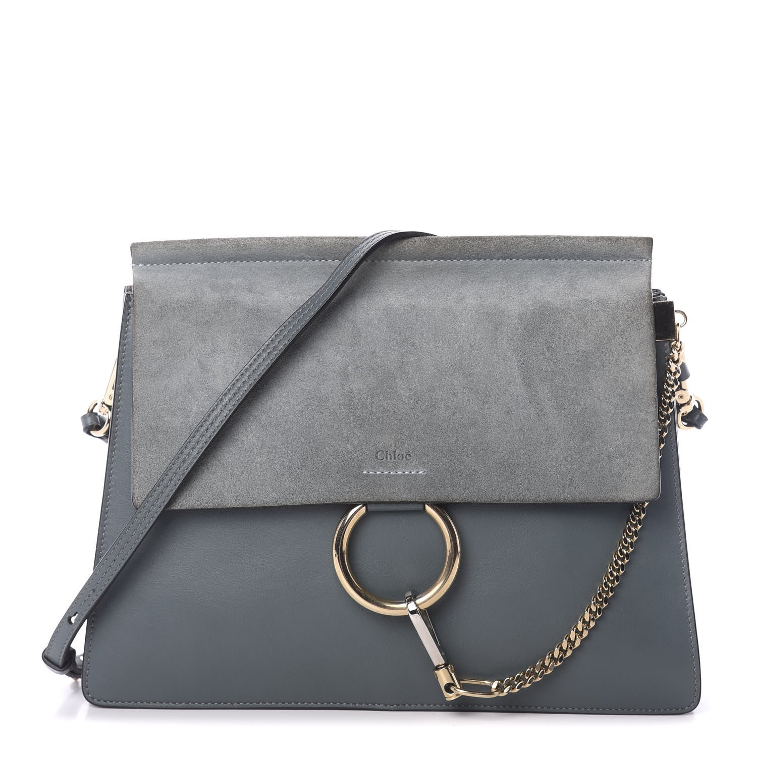 Chloe Suede Calfskin Medium Faye Shoulder Bag Cloudy Blue 1 of 9