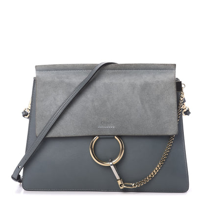 Chloe Suede Calfskin Medium Faye Shoulder Bag Cloudy Blue 1 of 9