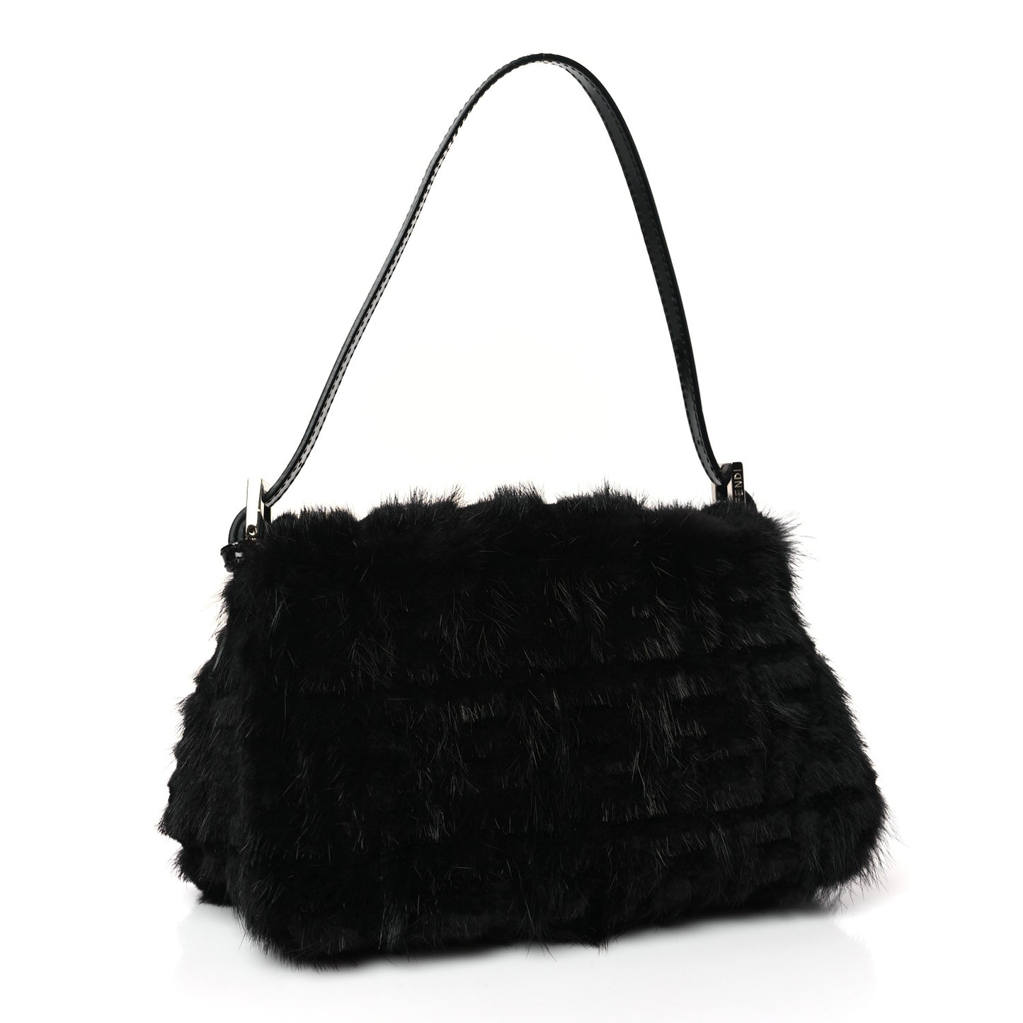 Mink Fur FF Mini Mama Baguette Black