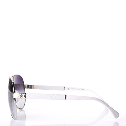 Chanel Lambskin Quilted CC Aviator Sunglasses 4195-Q White Silver 3 of 7