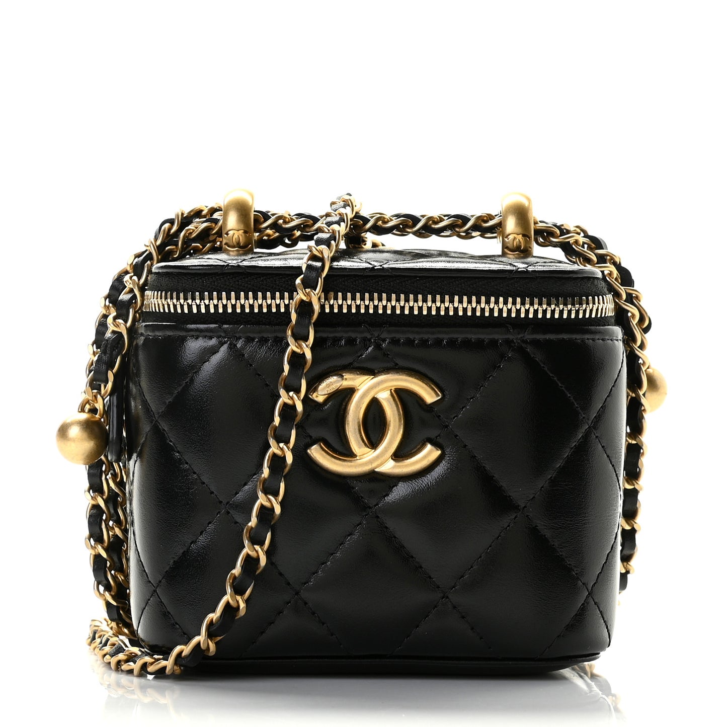 Calfskin Quilted Mini Perfect Fit Vanity Case With Chain Black