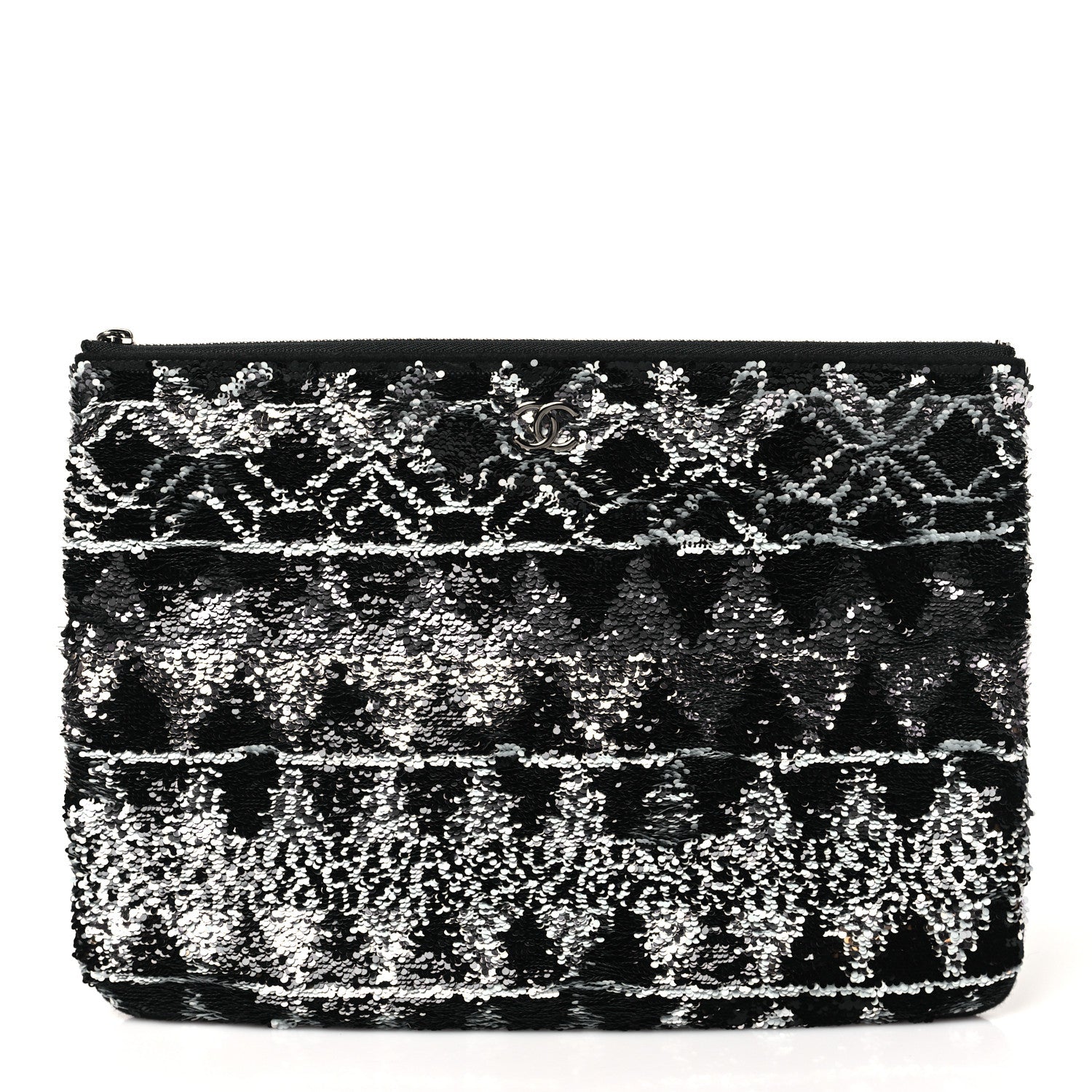 Chanel Sequin Wool Quilted Cosmetic Pouch Black Silver 1 of 9