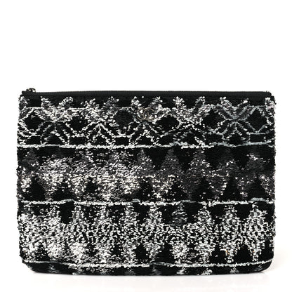 Chanel Sequin Wool Quilted Cosmetic Pouch Black Silver 1 of 9