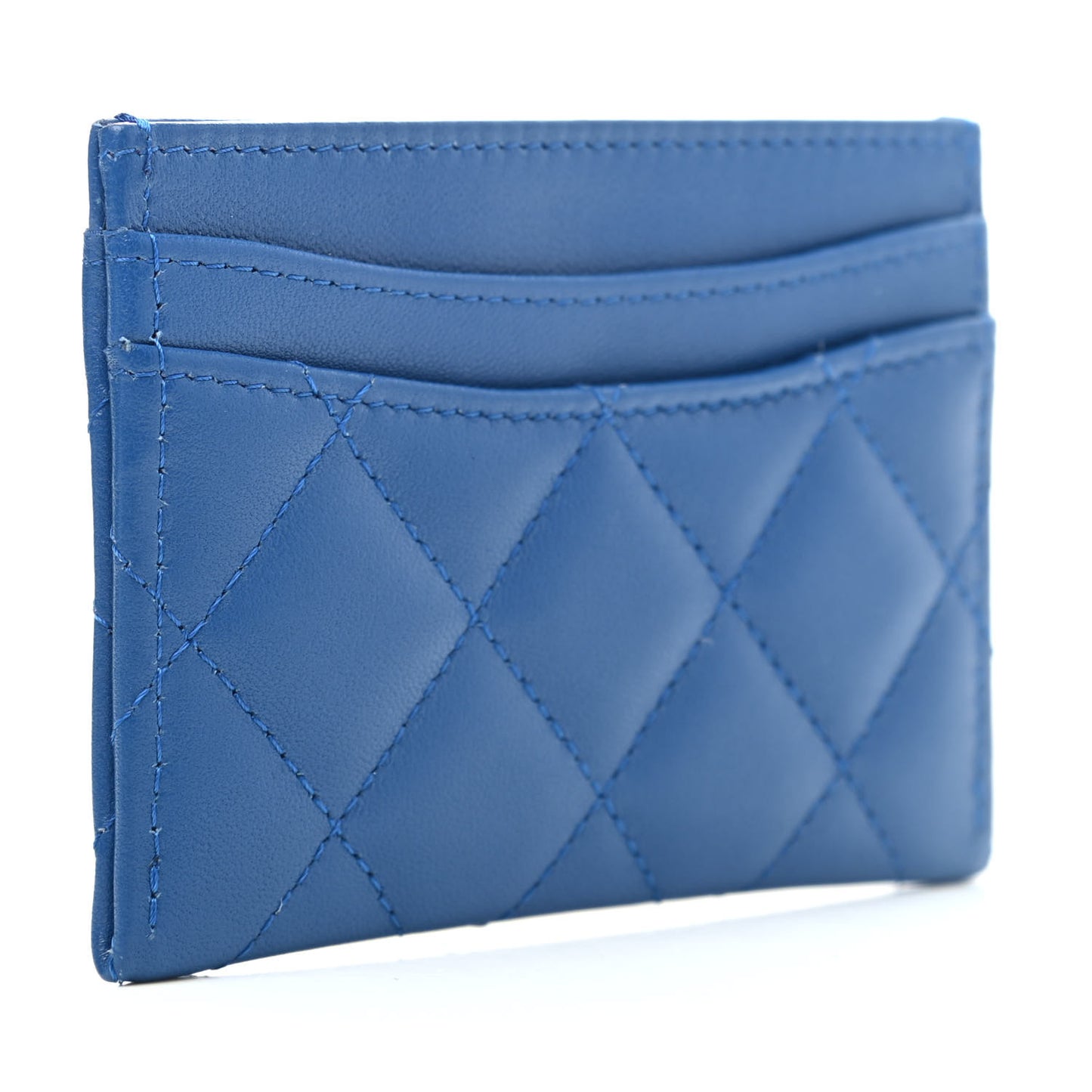 Lambskin Quilted Card Holder Blue Pink
