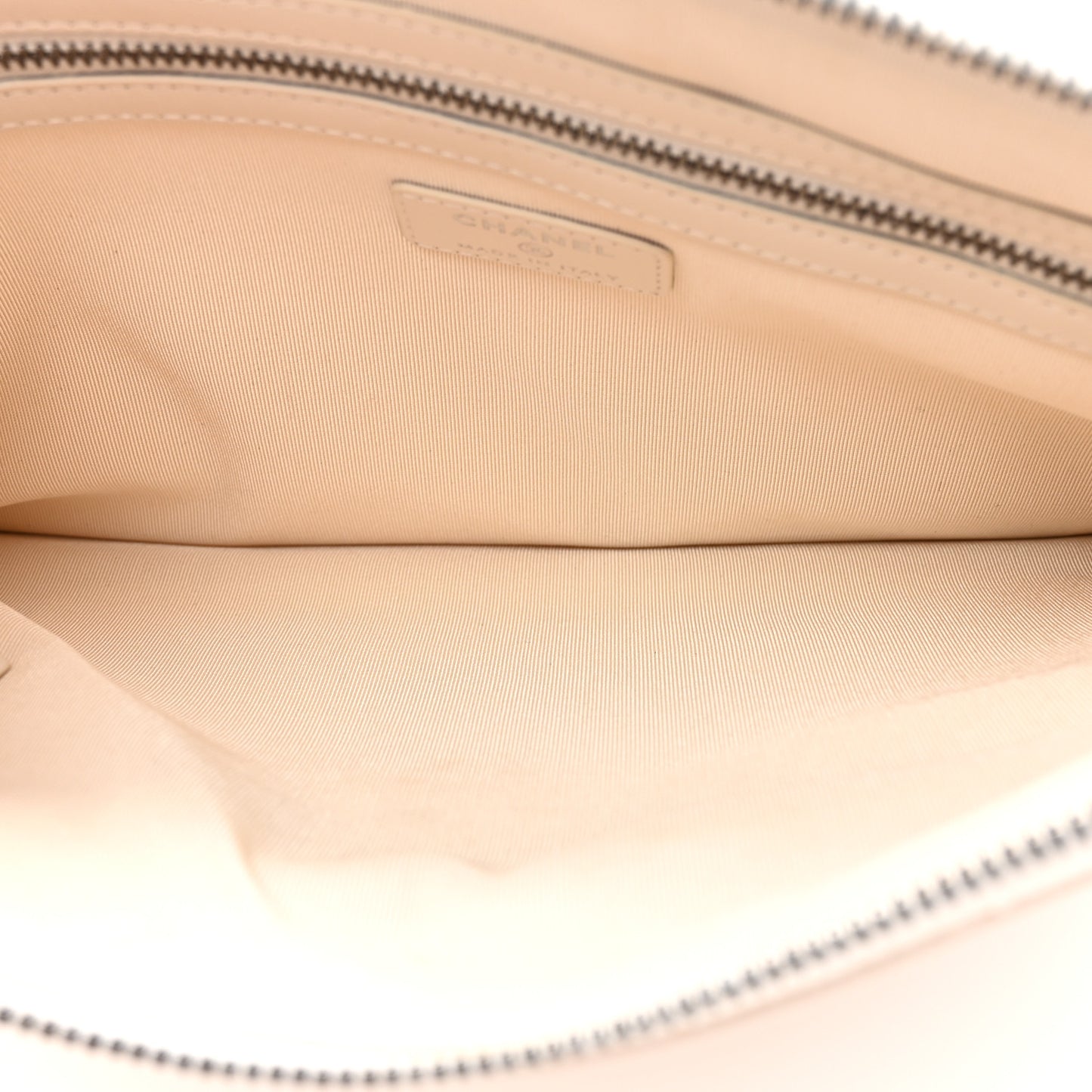 Shiny Calfskin Crystal Pearl Logo Cosmetic Case White