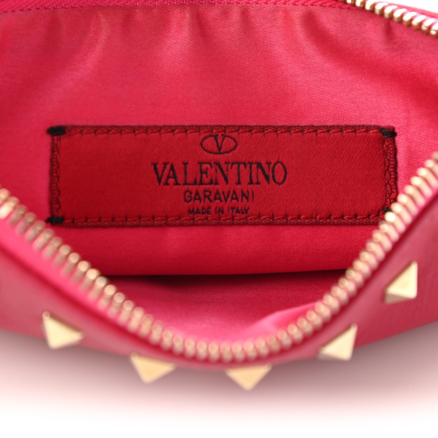 Vitello Rockstud Zip Wristlet Pouch Cyclamin