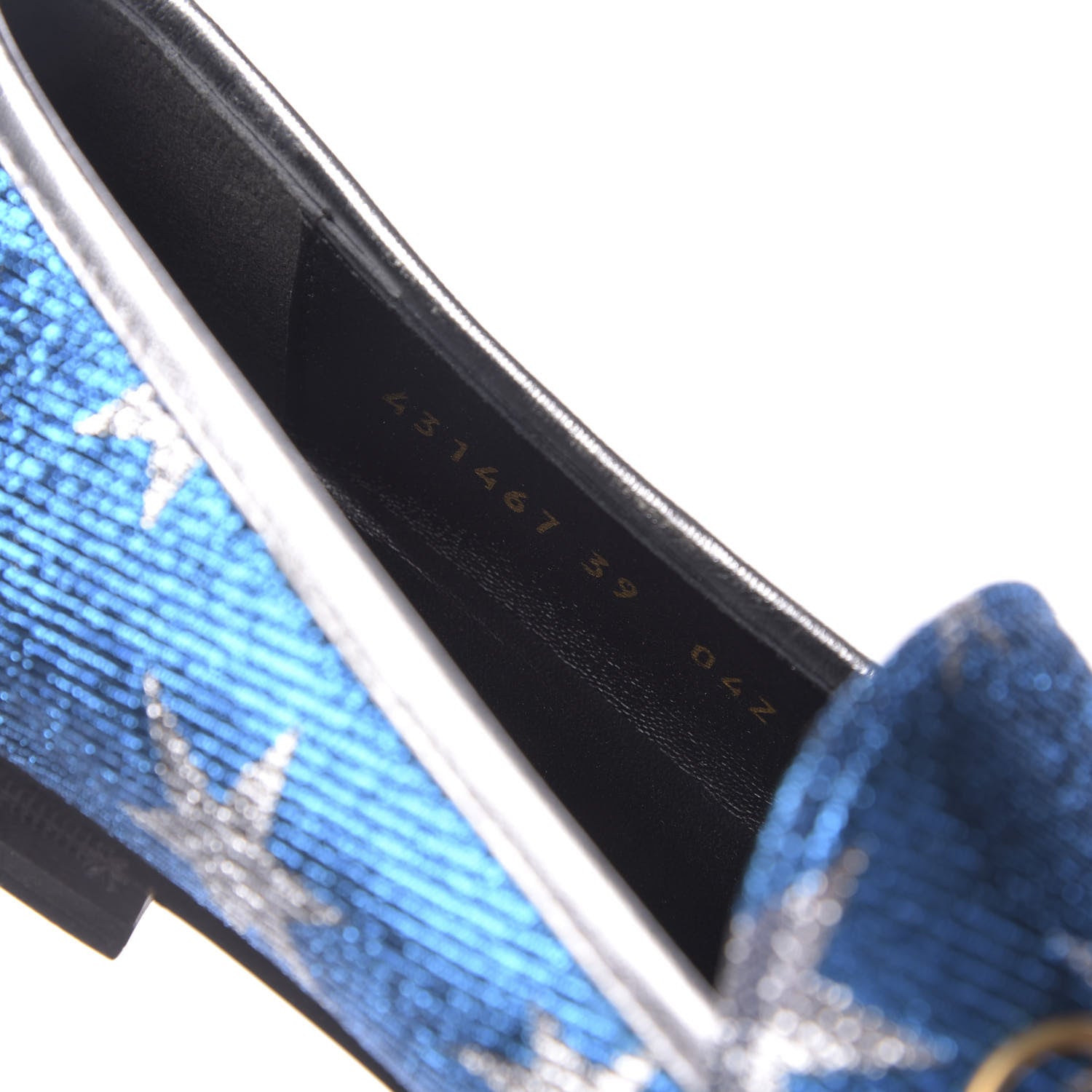 Gucci Lurex Calfskin Starry Sky Womens Jordaan Loafers 39 Bluette Silver 10 of 11