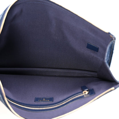 Chanel Denim Quilted Zipped Pouch Blue 6 of 10