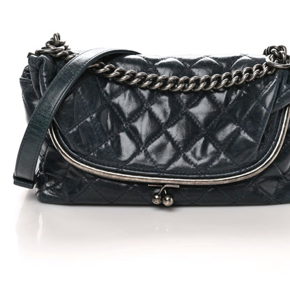 Chanel Glazed Calfskin Quilted Framed Shoulder Bag Blue 6 of 9