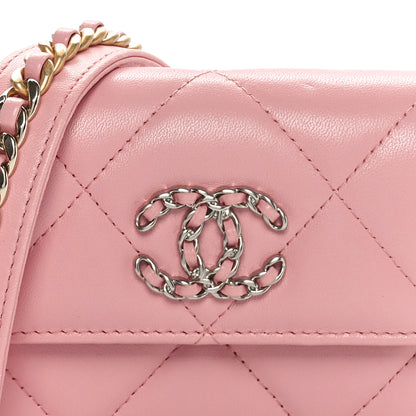 Chanel Lambskin Quilted Chanel 19 Flap Card Holder With Chain Rose 5 of 12