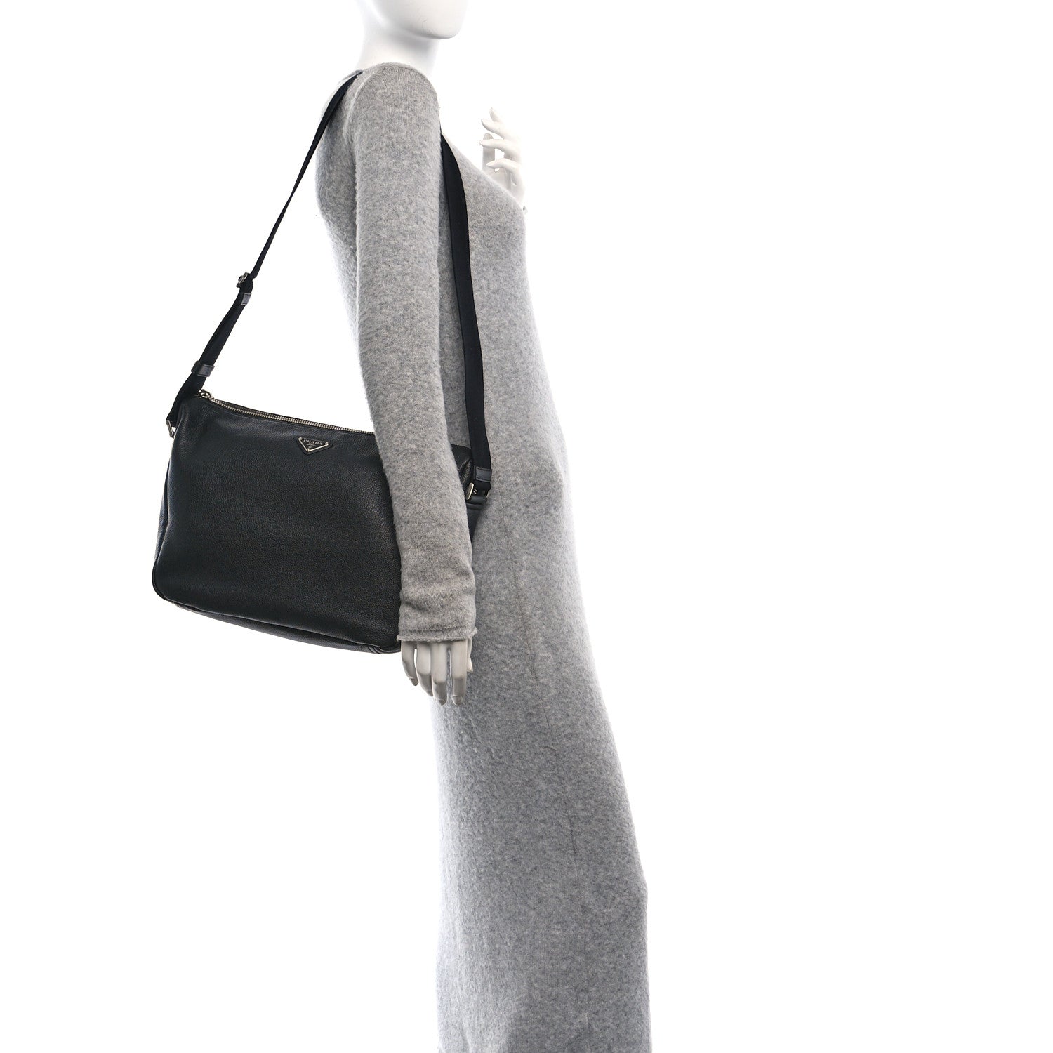 Prada Vitello Daino Medium Messenger Bag Black 2 of 9